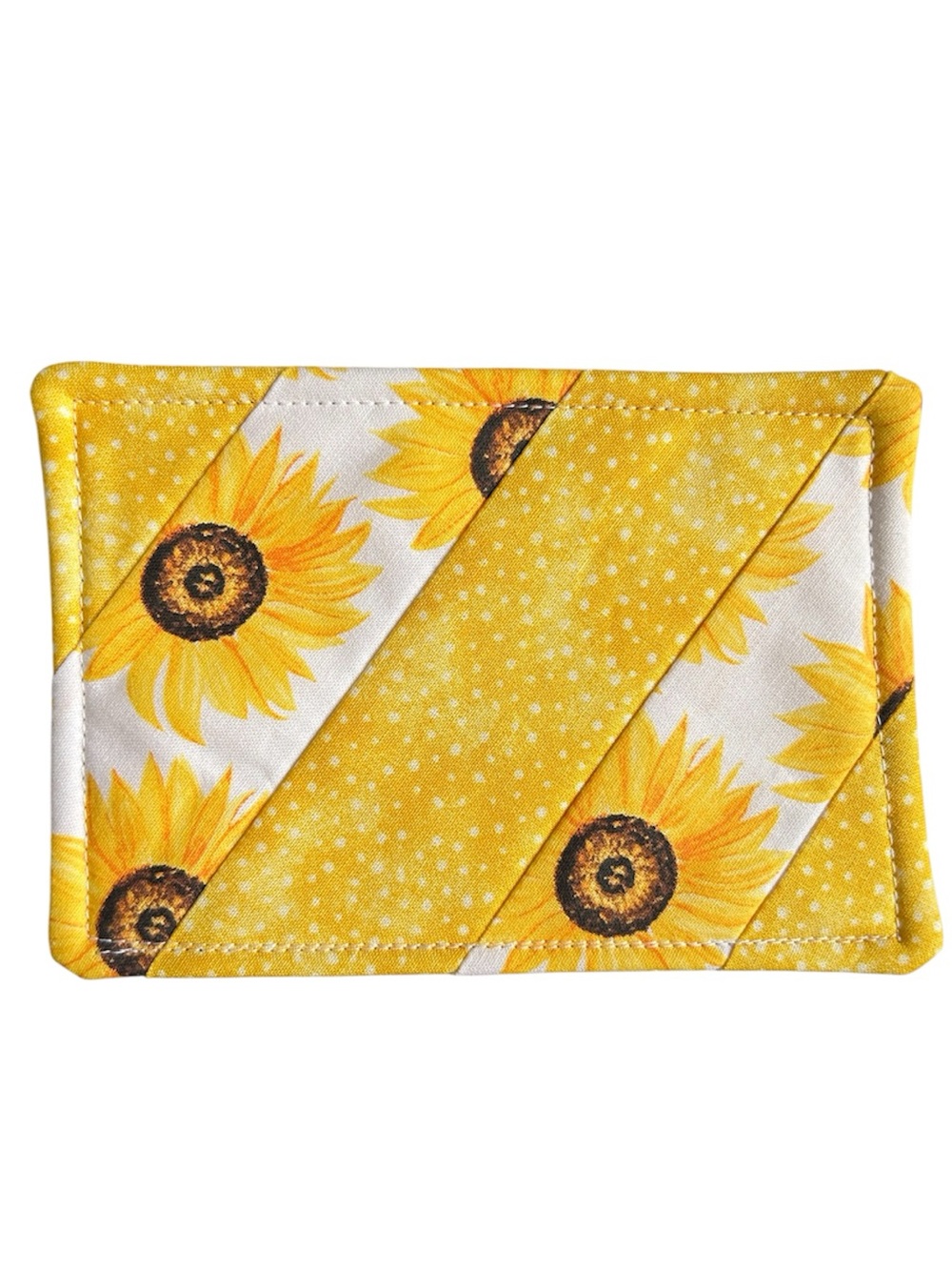 Hand Crafted Yellow Floral Sunflower Quilted Mug Rug Coaster Cotton